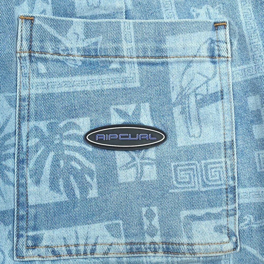 Rip Curl Wide Leg Tropical Stamp Print Jeans Light Wash Blue Size 30x25 04LWPA - Picture 10 of 10